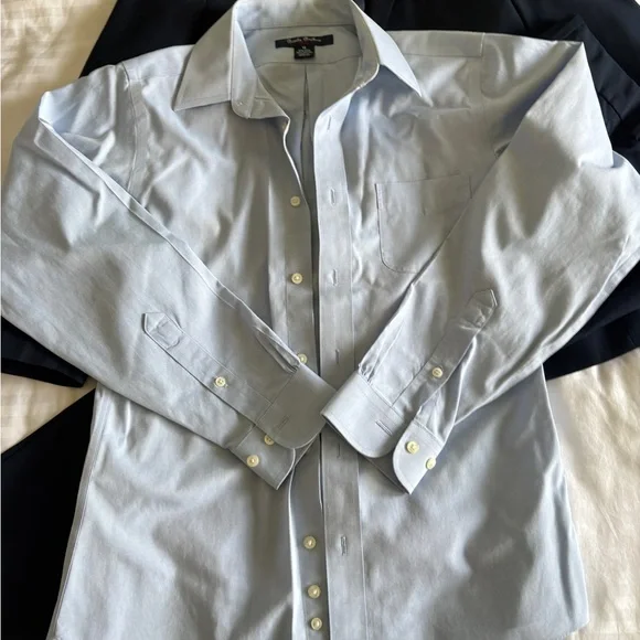 Boys Blue 2 Piece Suit Set with Brooks Brothers Shirt and Brown Belt - Picture 3 of 7